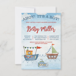 AHOY! Det är en BOY! Båtar och undervattensbabysko Inbjudningar