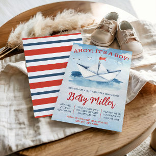 AHOY! Det är en BOY! Nautisk Papper babystölder Inbjudningar
