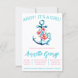 AHOY! Det är en GIRL! Blommigt Anchor Baby Shower Inbjudningar