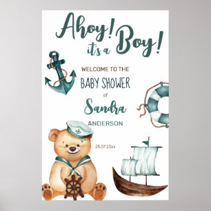 Ahoy, det är en nalle babydusch välkommen poster