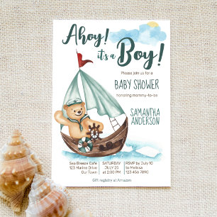 Ahoy det är en nalle nautisk babydusch inbjudningar