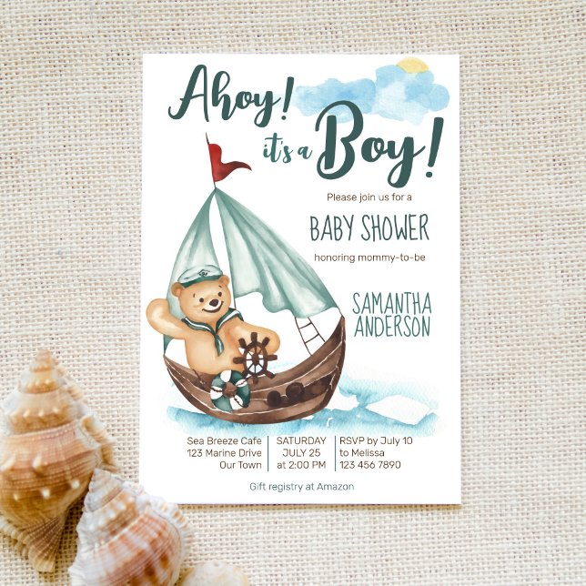 Ahoy det är en nalle nautisk babydusch inbjudningar (Skapare uppladdad)