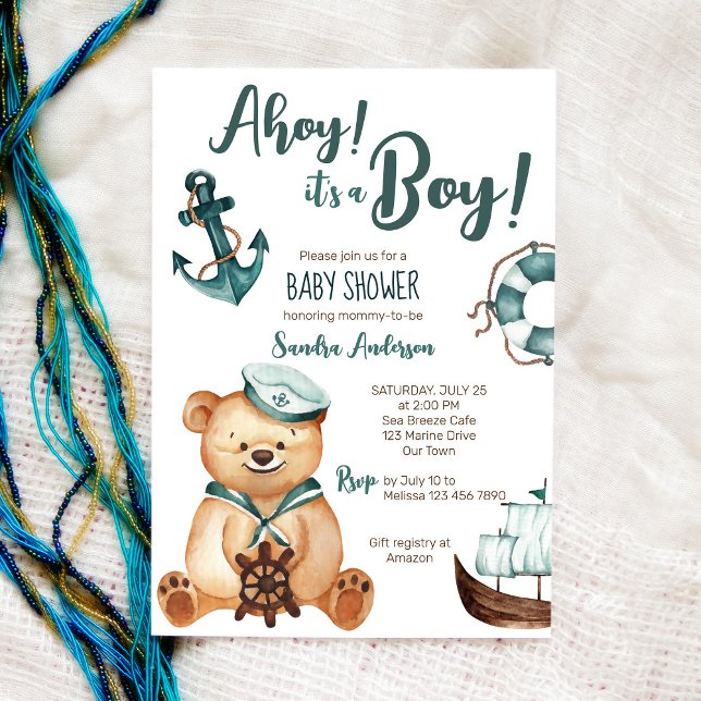 Ahoy det är en nalle nautisk babydusch inbjudningar (Skapare uppladdad)