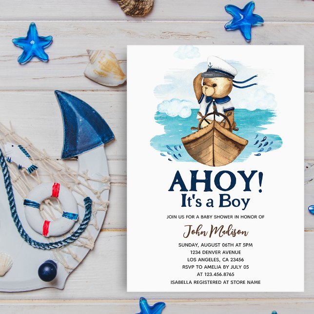 Ahoy Det är en Nalle Sailor Baby Shower Inbjudningar (Skapare uppladdad)