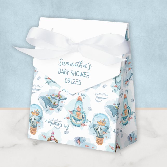 Ahoy Det är en Personlig för pojkval, babykläder Presentaskar (Ahoy It's A Boy Whale Baby Shower Personalized Favor Boxes
)