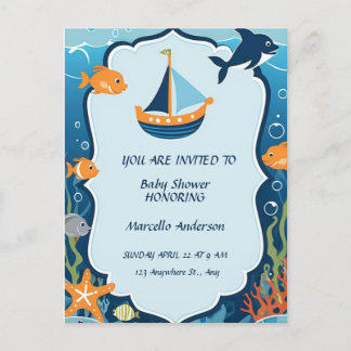 "Ahoy! Det är en pojk_ Baby Shower-inbjudan Vykort