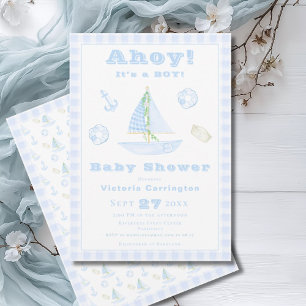 Ahoy Det är en pojk-blå modern babystötare Inbjudningar