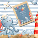 Ahoy Det är en pojk-blå nautisk babydusch Vykort<br><div class="desc">Den goda djupa blå havsbakgrunden färg med nautiska inslag av bläckfisk,  ankare,  valar,  vinkar,  stjärnfisk och andra söthavsartiklar bidrar till att ge liv åt denna söta utformning för duschen i perfekt pojke. 100 % "kundtillfredsställelse med "Zazzle" varje dag.</div>