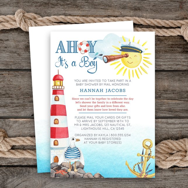 Ahoy, det är en pojk-cute Nautical Baby Shower by  Inbjudningar (baby shower by mail invitation from my Ahoy it's a boy Nautical Baby Shower collection)