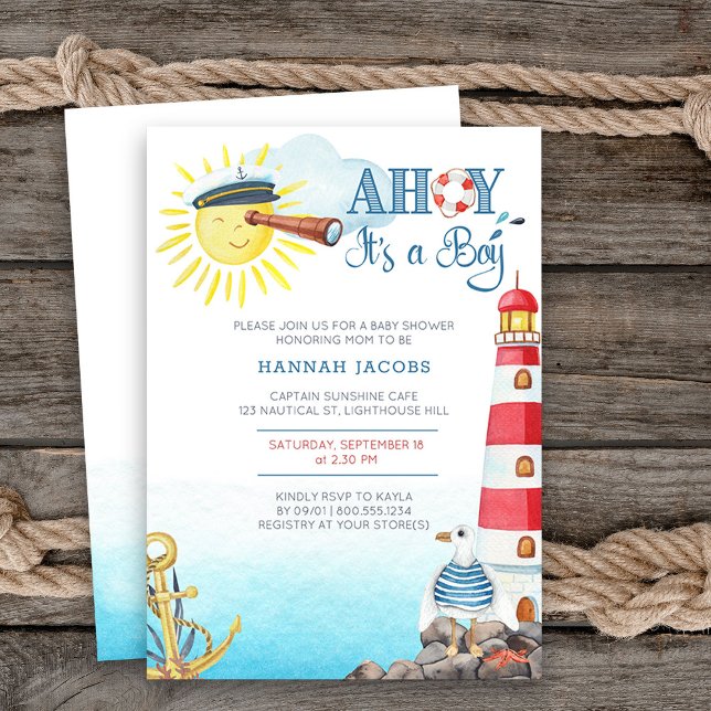 Ahoy, det är en pojk-Cute Nautical Baby Shower Inbjudningar (Boy baby shower invitation from my Ahoy it's a boy Nautical Baby Shower collection)