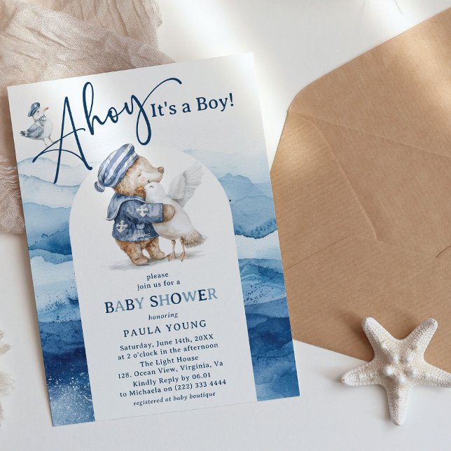 Ahoy Det är en pojk-cute Nautical Baby Shower Inbjudningar (Skapare uppladdad)