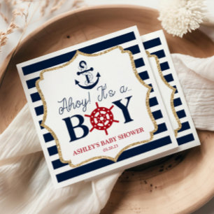 Ahoy, det är en pojk-marinens blå babystötare pappersservett