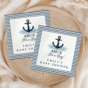 Ahoy, det är en pojk-marinens blå babystötare pappersservett