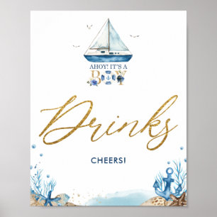Ahoy Det är en pojk Nautical Baby Shower Drinks Ch Poster