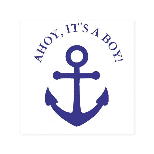 Ahoy Det är en pojk Nautical Baby Shower Frimärke Självfärgande Stämpel (Design)