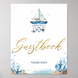 Ahoy Det är en pojk Nautical Baby Shower Guestbook Poster