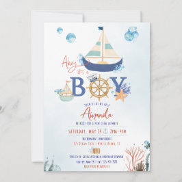 Ahoy Det är en pojk Nautical Baby Shower Inbjudan