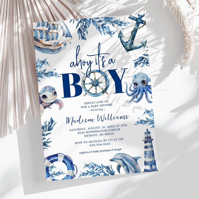 Ahoy, det är en pojk Nautical Baby Shower Inbjudningar (Skapare uppladdad)