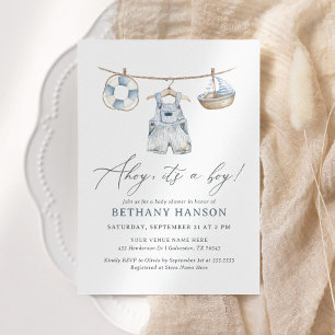 Ahoy Det är en pojk Nautical Baby Shower Inbjudningar