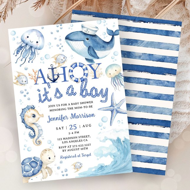 Ahoy Det är en pojk Nautical Baby Shower Inbjudningar (Skapare uppladdad)