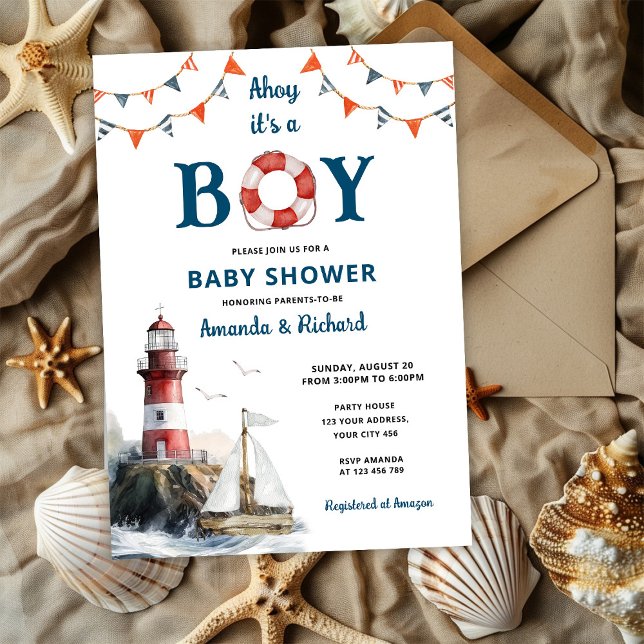 Ahoy Det är en pojk Nautical Baby Shower Inbjudningar (Skapare uppladdad)