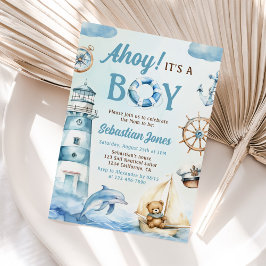 Ahoy Det är en pojk Nautical Baby Shower Inbjudningar