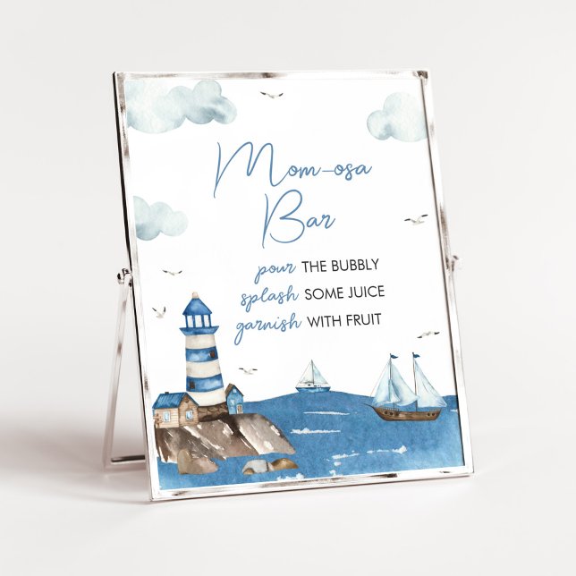 Ahoy Det är en pojk Nautical Baby Shower Mamma osa Poster (Blue Boy Baby Shower Mom Osa Bar Sign)