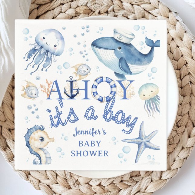 Ahoy Det är en pojk Nautical Baby Shower Pappersservett (Skapare uppladdad)