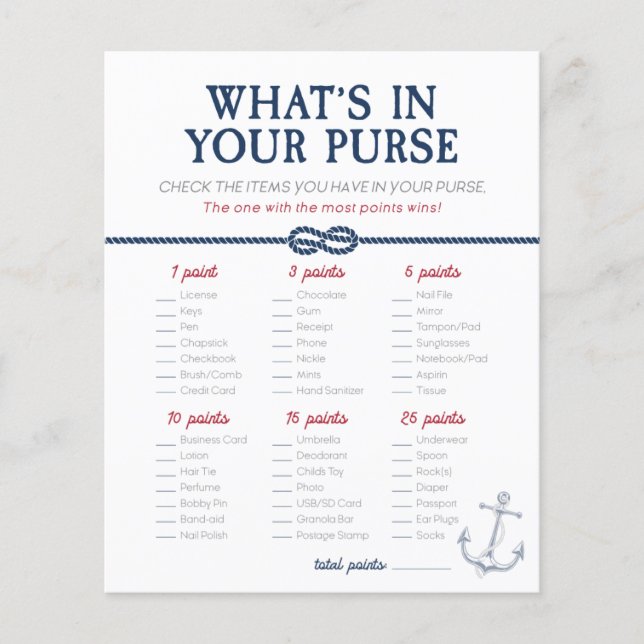 Ahoy Det är en pojk-nautical Baby Shower Purse Gam (Framsida)
