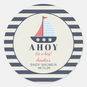 Ahoy Det är en pojk Nautical Baby Shower Runt Klistermärke