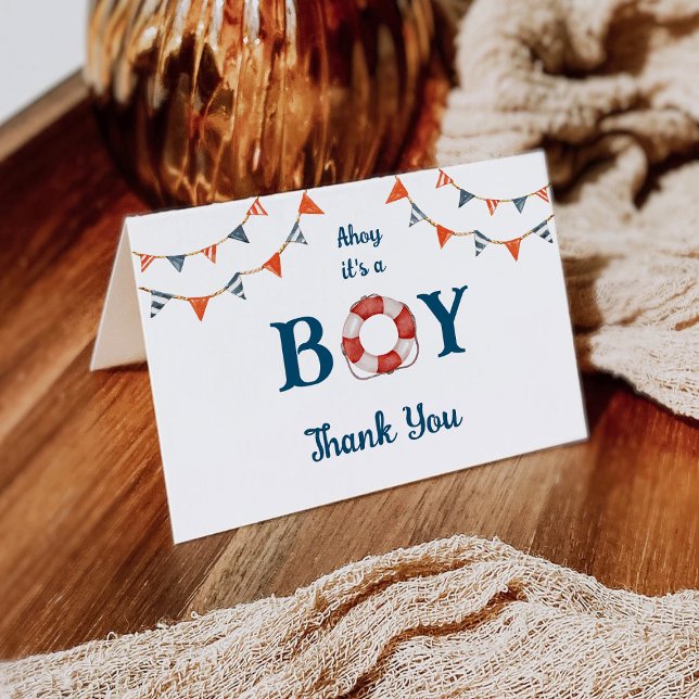 Ahoy Det är en pojk Nautical Baby Shower Tack Kort (Skapare uppladdad)