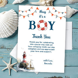 Ahoy Det är en pojk Nautical Baby Shower Tack Kort