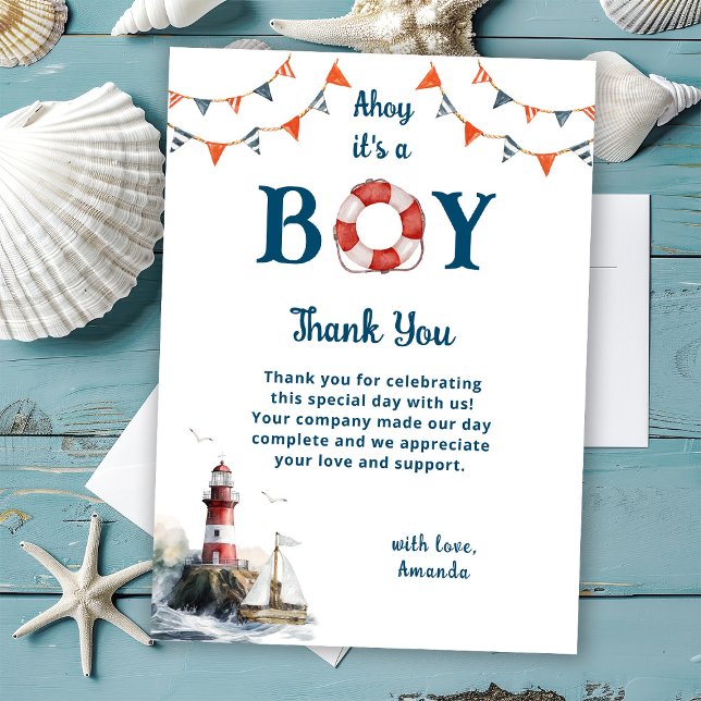 Ahoy Det är en pojk Nautical Baby Shower Tack Kort (Skapare uppladdad)