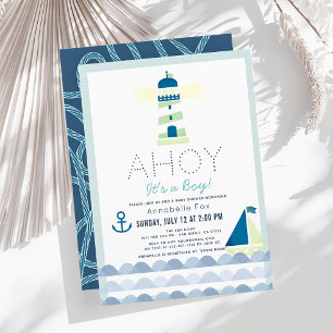 Ahoy Det är en pojk Nautical Blue Baby Shower Inbjudningar