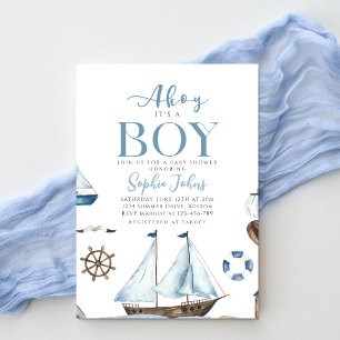 Ahoy Det är en pojk Nautical Blue Boat babydusch Inbjudningar