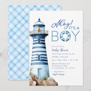 Ahoy Det är en pojk Nautical Lighthouse Baby Showe Inbjudningar