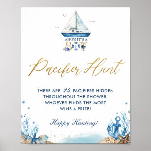 Ahoy Det är en pojk-nautisk babydusch Nappar Hunt Poster
