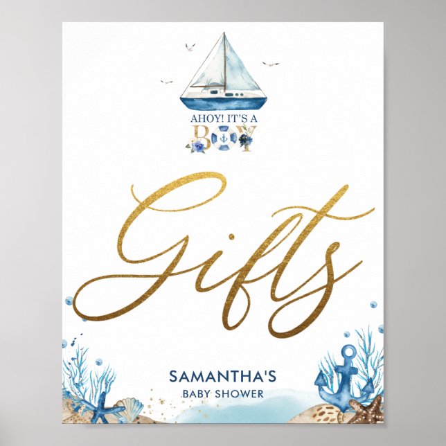 Ahoy Det är en pojk-nautisk babygåva Poster (Framsidan)