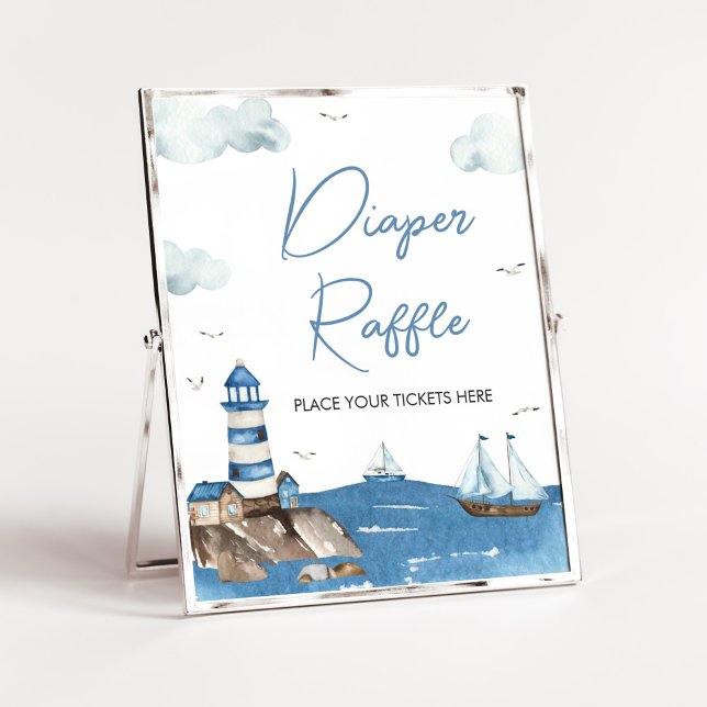 Ahoy Det är en pojk-nautisk babyskidor, Diaper Raf Poster (Blue Boy Baby Shower Diaper Raffle Sign)