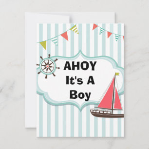 Ahoy Det är en pojk-nautisk babyskusinbjudan Inbjudningar