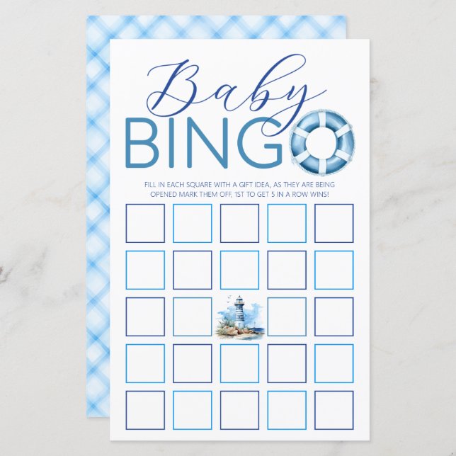 Ahoy Det är en pojk-nautisk babystöt Bingo Game (Fram/baksida)