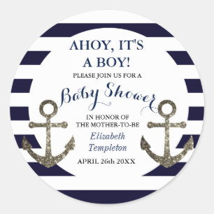 Ahoy Det är en pojk-nautisk babystöttare Runt Klistermärke