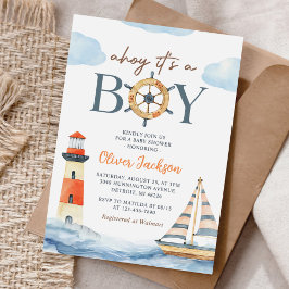 Ahoy Det är en pojk-nautisk Blue Boy Baby Shower Inbjudningar