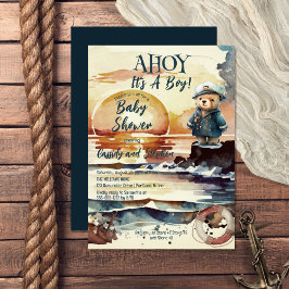 Ahoy, det är en pojk-nautisk Nalle-babydusch Inbjudningar