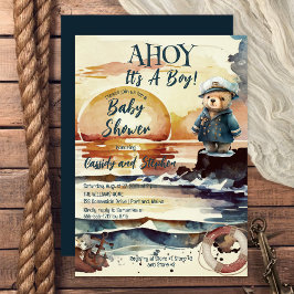 Ahoy, det är en pojk-nautisk Nalle-babydusch Inbjudningar
