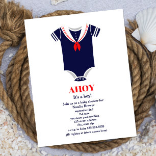 Ahoy Det är en pojk-nautisk sjövaktare Kostym baby Inbjudningar