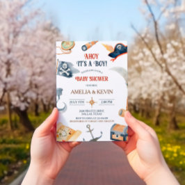 Ahoy Det är en pojk-Pirat-babydusch Inbjudningar