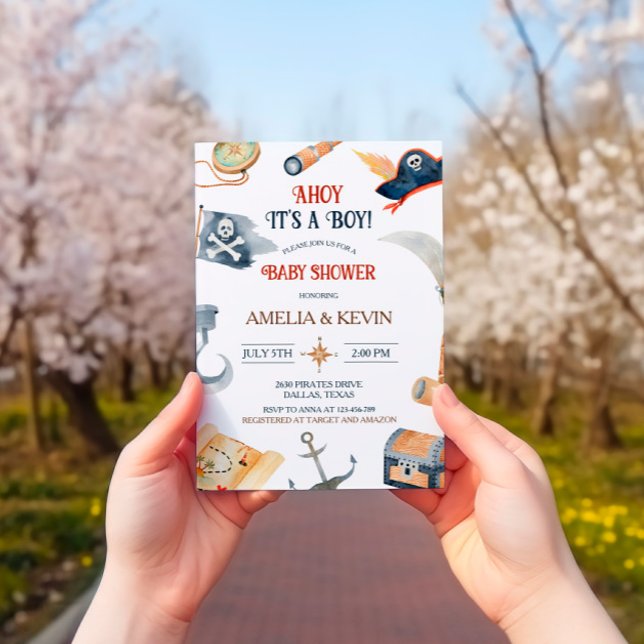 Ahoy Det är en pojk-Pirat-babydusch Inbjudningar (Skapare uppladdad)