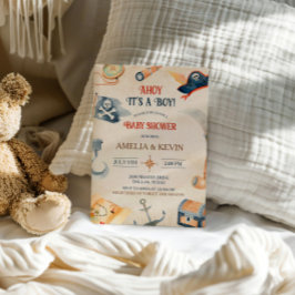 Ahoy Det är en pojk-Pirat-babydusch Inbjudningar