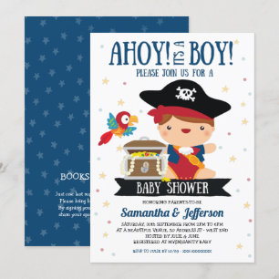 Ahoy Det är en pojk-Pirat-babyinbjudan. Inbjudningar